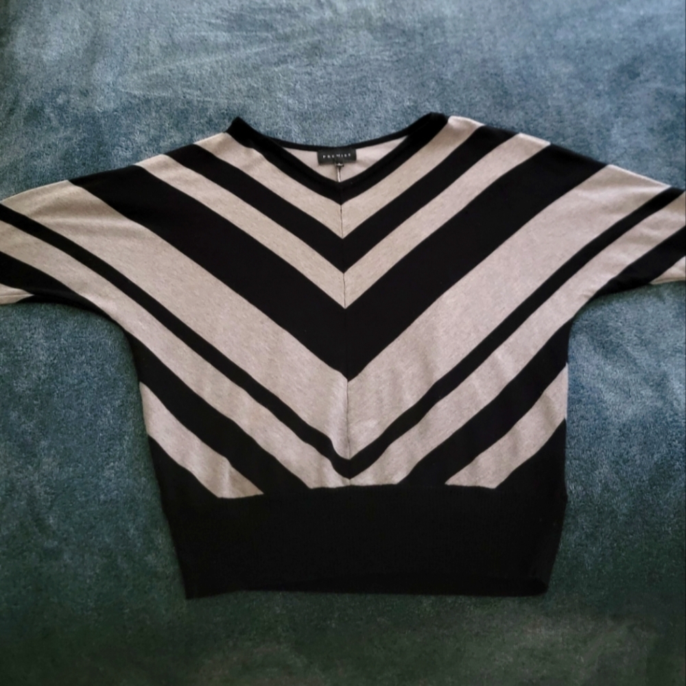 Premise Ladies Black and Gray Striped Sweater